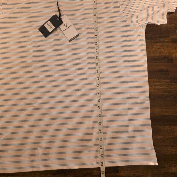 Maelreg Men's Golf Polo Shirt Large Pink Blue Stripe Performance NWT - Picture 3 of 5